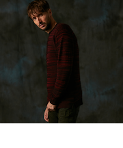 リップルタックボーダークルーネックニット