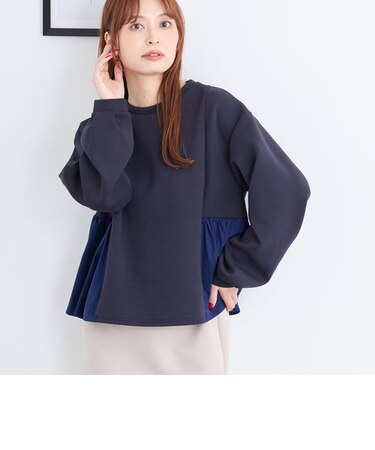 異素材ペプラムプルオーバー