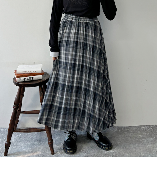 チェックプリーツロングスカート