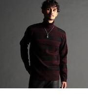 編地切り替 タートルネックニット