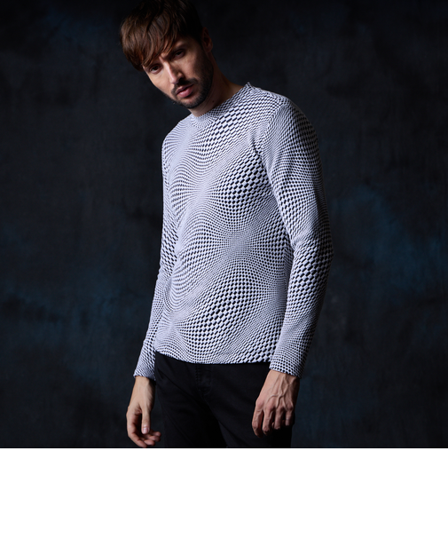 バイヤスジオメトリックモックネックプルオーバー