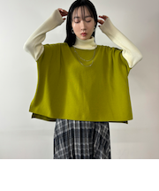ネックレス付きバイカラースクエアハイネックニット