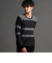 編地切替 シャギーランダムボーダーニット