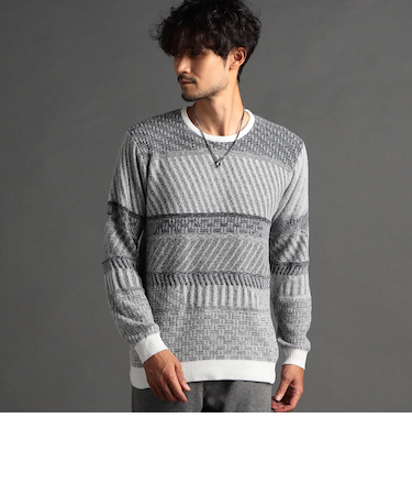 編地切替 シャギーランダムボーダーニット