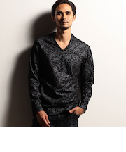 【RIELABO】フラワージャカードボンディング Ｖネックプルオーバー