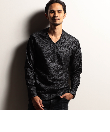 【RIELABO】フラワージャカードボンディング Ｖネックプルオーバー