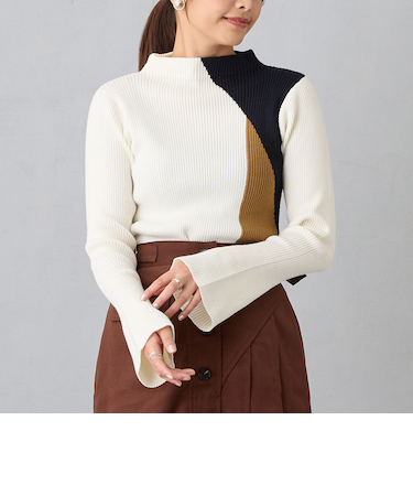 バイカラーリブニット