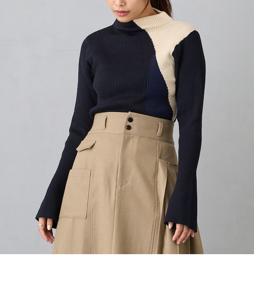 バイカラーリブニット