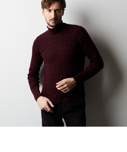 バスケットジャガードタートルネックニット