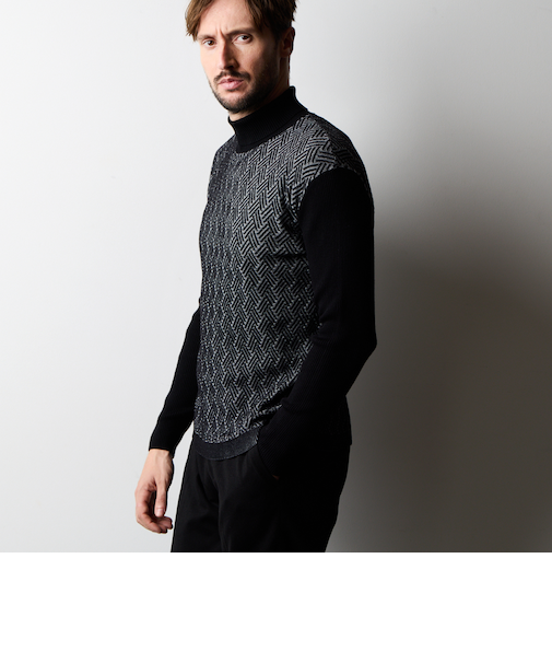 バスケットジャガードタートルネックニット