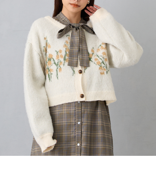 フラワージャガードカーディガン