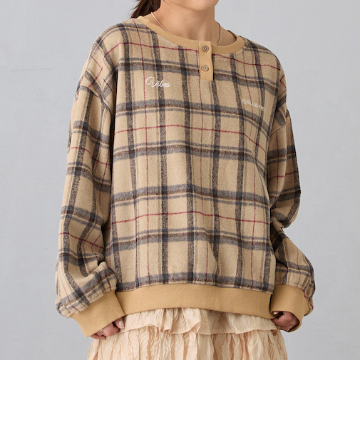 シャギーチェックプルオーバー