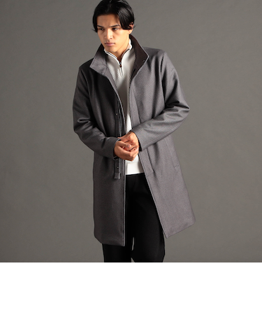 ダウンファブリックヘリンボン スタンドカラーコート