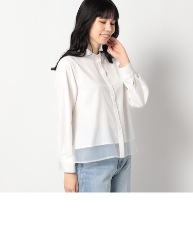 オーガンジードッキング長袖ブラウス