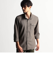 ラッセルストライプスタンドカラー7分袖シャツ