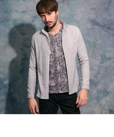 カラークレープスタンドカラーシャツ