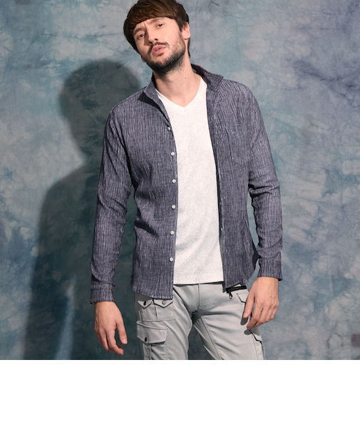 カラークレープスタンドカラーシャツ