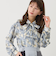 ボウタイ付きアシンメトリー柄シャツ