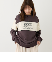 ZIP付きバイカラー刺繍スウェット