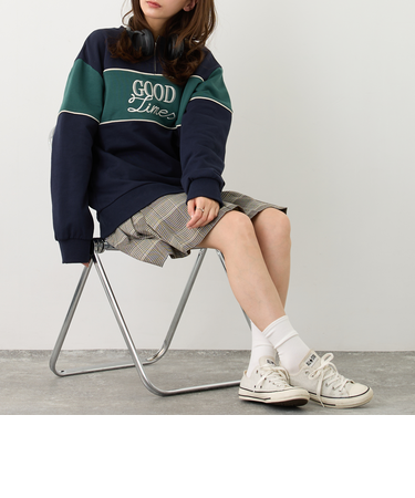 ZIP付きバイカラー刺繍スウェット