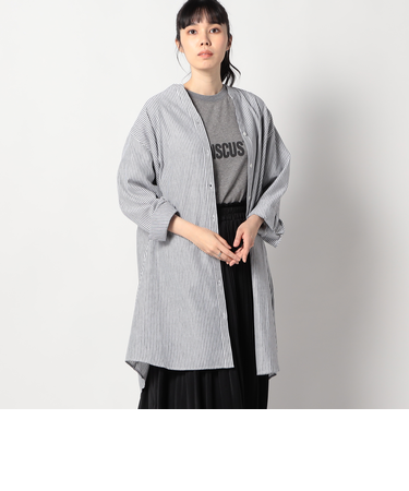 【リネン混シリーズ】スキッパー長袖シャツ（ストライプ）