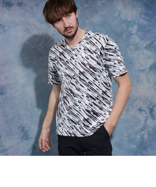 バイアスグラデーションロゴプリントVネック半袖Ｔシャツ