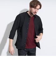 バーク風ジャガード7分袖バンドカラーシャツ