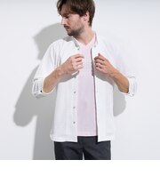 バーク風ジャガード7分袖バンドカラーシャツ