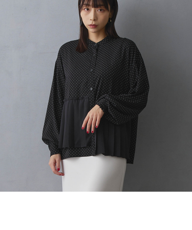 アシンメトリ―プリーツシャツ