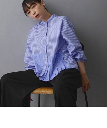アシンメトリ―プリーツシャツ