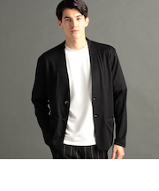 グラフィックジャカード ノーカラーニットジャケット