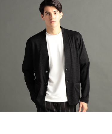 グラフィックジャカード ノーカラーニットジャケット