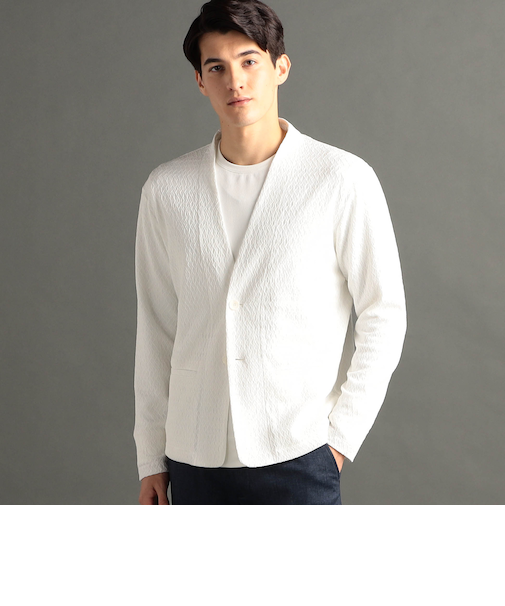 グラフィックジャカード ノーカラーニットジャケット