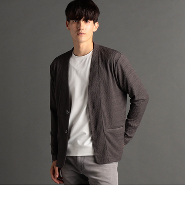 グラフィックジャカード ノーカラーニットジャケット