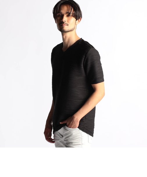 ウェーブタックジャカードVネック半袖プルオーバー