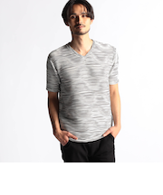 ウェーブタックジャカードVネック半袖プルオーバー