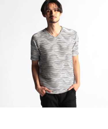 ウェーブタックジャカードVネック半袖プルオーバー