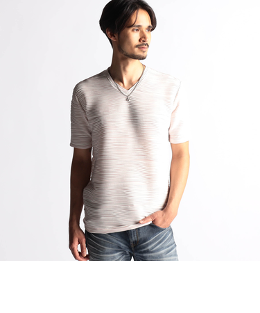 ウェーブタックジャカードVネック半袖プルオーバー