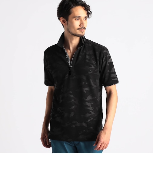 【NICOLE SPORTS】エンボスクラック柄スキッパーポロシャツ