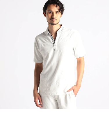 【NICOLE SPORTS】エンボスクラック柄スキッパーポロシャツ