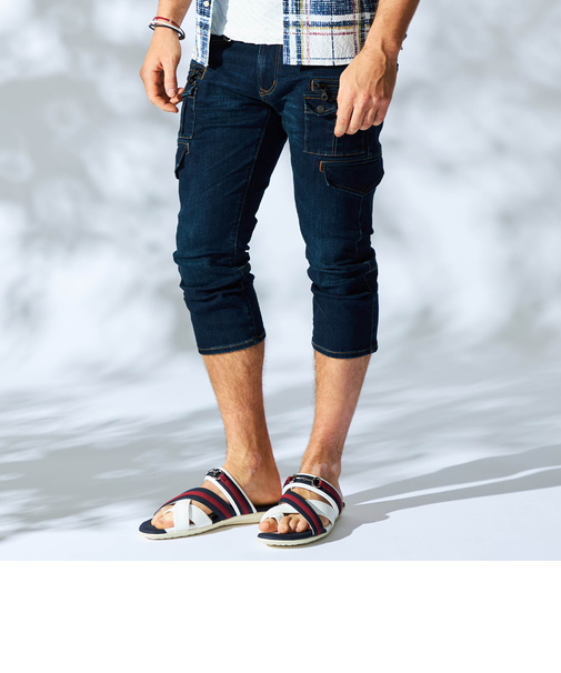 クロップドデニムカーゴパンツ