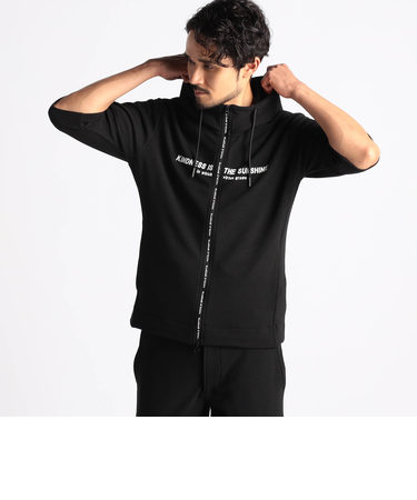 【NICOLE SPORTS】梨地5分袖フードロゴプリントパーカー