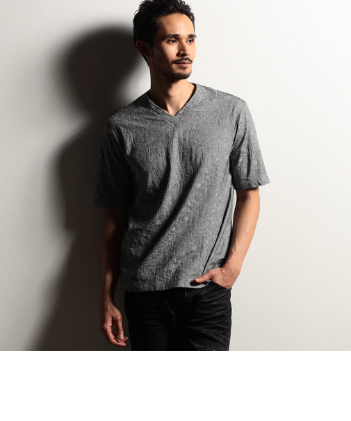 【RIELABO】ボタニカルリンクスジャカード Ｖネックカットソー