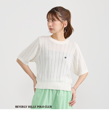 【BEVERLY HILLS POLO CLUB】ワンポイント刺繍ケーブルニット