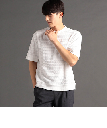 ジオメトリックジャカード クルーネックニットTシャツ