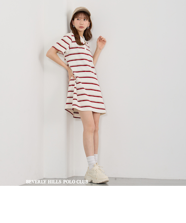 【BEVERLY HILLS POLO CLUB】ボーダーポロワンピース