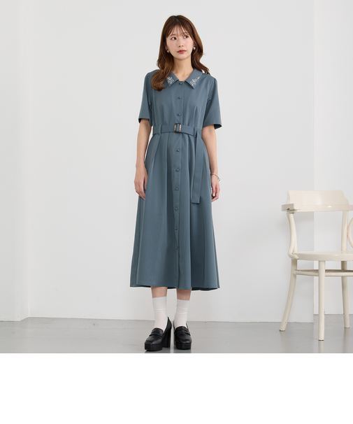 衿刺繍ワンピース