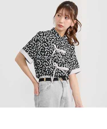フロントリボンブラウス