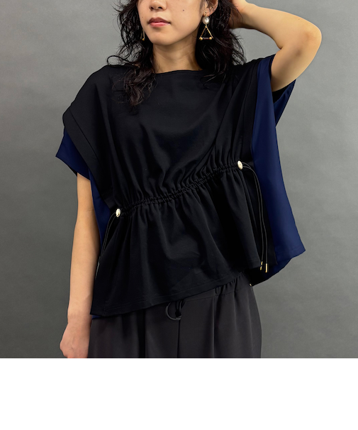 ウエストドロスト配色プルオーバー