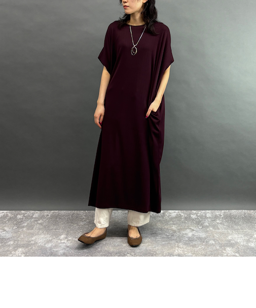 ランダムリブ素材ゆったりワンピース